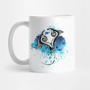 Manta Ray Tribal Blue Ink Splash Mug